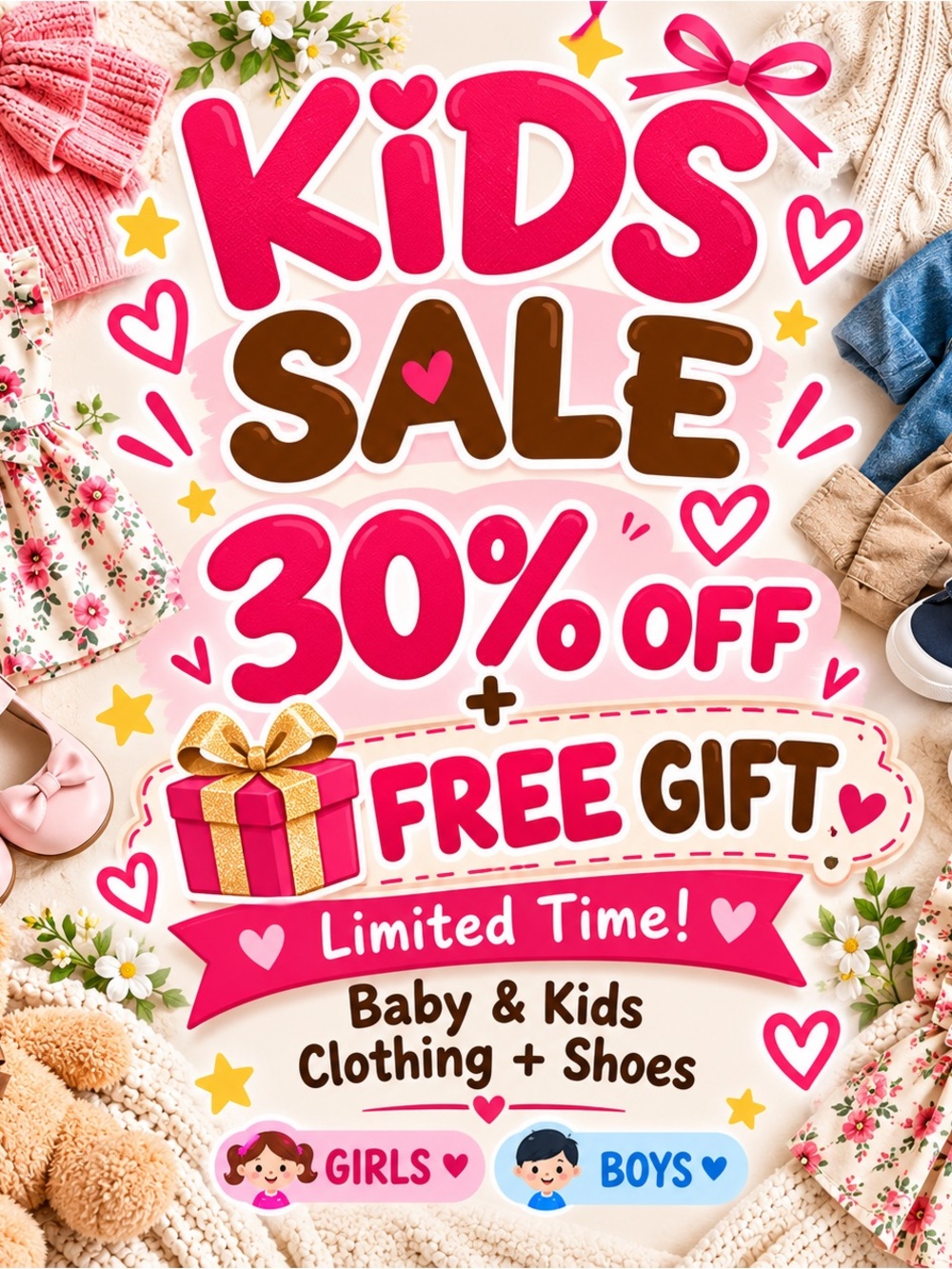 🎉 KIDS SALE – 30% OFF Baby & Kids Clothing + Shoes